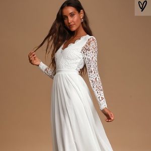 Lulus “Awaken My Love White Long Sleeve Lace Maxi